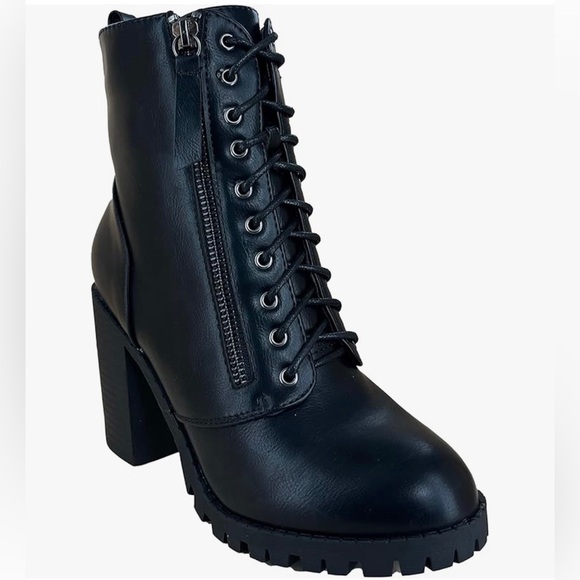 Women's Chunky Heel Booties Lace Up Round Toe Platform Ankle Boots Size 8 - Picture 3 of 14